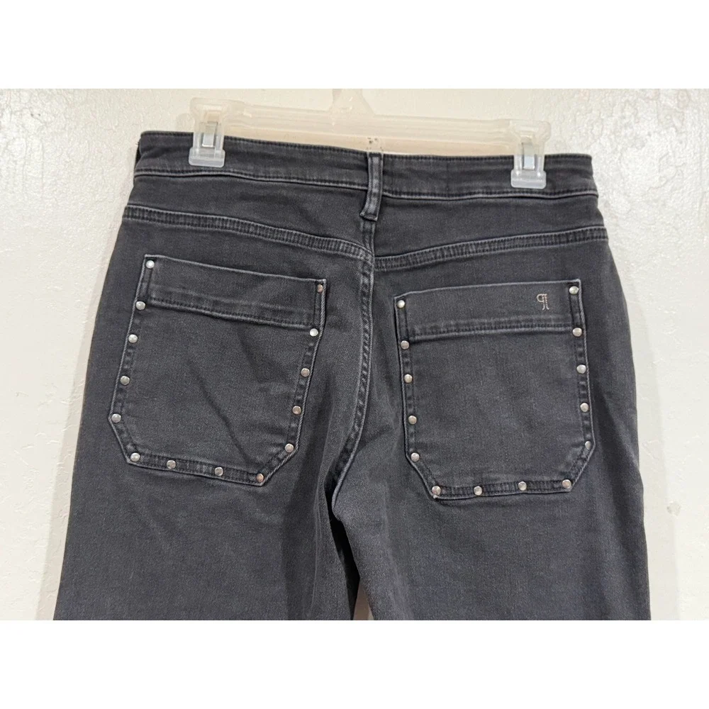 Pilcro Anthropologie Wide Leg Studded Jeans Black High Rise Utility Denim 28
